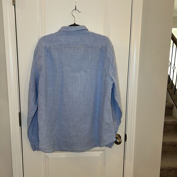 J Crew Men’s Button Down Shirt XL  Linen Blend Blue White Checkered - Picture 2 of 4